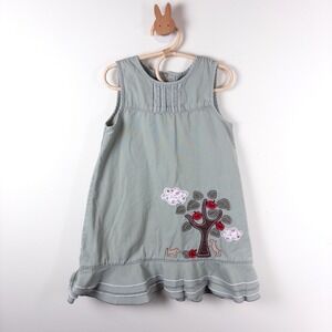 Vintage Y2K Faded Glory Dress Kids 5T Green Apple Tree Embroidered Ruffle Hem